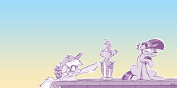 Size: 4000x2000 | Tagged: safe, artist:dilarus, ponerpics import, applejack, twilight sparkle, applebuck season, deleted from derpibooru, duo, gradient background, meet-the-pones