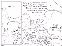 Size: 4000x3000 | Tagged: safe, artist:dilarus, ponerpics import, applejack, comic:sugarcube, black and white, comic, deleted from derpibooru, dialogue, grayscale, monochrome