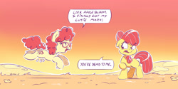 Size: 4000x2000 | Tagged: safe, artist:dilarus, ponerpics import, apple bloom, twist, call of the cutie, deleted from derpibooru, duo, rejection, scene interpretation