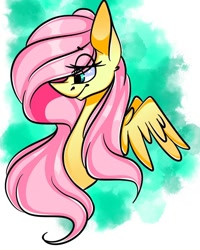 Size: 1080x1350 | Tagged: safe, alternate version, artist:tessa_key_, derpibooru import, fluttershy, pegasus, pony, bust, colored, cute, eye clipping through hair, eyelashes, female, mare, shyabetes, solo, wings