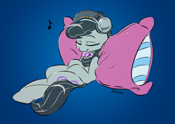 Size: 2500x1784 | Tagged: safe, artist:dilarus, ponerpics import, octavia melody, comfy, deleted from derpibooru, headphones, listening, music, pillow, solo