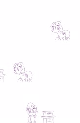 Size: 1280x1950 | Tagged: safe, artist:dilarus, ponerpics import, carrot top, golden harvest, comic:box of funk, box, comic, deleted from derpibooru, looking at you, meet-the-pones, monochrome, simple background, solo, white background