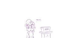 Size: 1280x640 | Tagged: safe, artist:dilarus, ponerpics import, carrot top, golden harvest, comic:box of funk, box, deleted from derpibooru, dialogue, looking at you, meet-the-pones, monochrome, open mouth, simple background, solo, white background