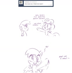 Size: 1280x1295 | Tagged: safe, artist:dilarus, ponerpics import, carrot top, derpy hooves, golden harvest, pegasus, pony, comic:box of funk, ask, comic, deleted from derpibooru, dialogue, female, heart, looking at each other, looking at you, mare, meet-the-pones, open mouth, smiling, spread wings, tumblr, waving