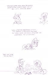 Size: 1280x1970 | Tagged: safe, artist:dilarus, ponerpics import, derpy hooves, dj pon-3, vinyl scratch, pegasus, pony, comic:box of funk, box, comic, deleted from derpibooru, dialogue, eyes closed, female, hat, looking at you, mare, marker, meet-the-pones, open mouth, question mark, simple background, sitting, smiling, white background