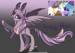 Size: 2388x1668 | Tagged: safe, artist:caramelbolt24, derpibooru import, screencap, princess celestia, twilight sparkle, twilight sparkle (alicorn), oc, oc:dimness blaze, alicorn, pegasus, pony, princess twilight sparkle (episode), cloven hooves, ear fluff, ears, eyelashes, eyes closed, fangs, feathered fetlocks, female, gradient background, horn, jewelry, leonine tail, magical lesbian spawn, mare, offspring, open mouth, parent:princess celestia, parent:twilight sparkle, parents:twilestia, pegasus oc, peytral, screencap reference, signature, tiara, wings