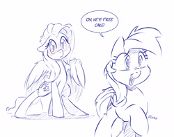 Size: 4628x3664 | Tagged: safe, artist:dilarus, ponerpics import, fluttershy, rainbow dash, absurd resolution, blushing, deleted from derpibooru, female, flutterdash, lesbian, shipping, size difference, sketch, smoldash, spread wings