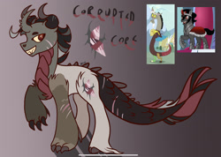 Size: 2340x1668 | Tagged: safe, artist:caramelbolt24, derpibooru import, screencap, oc, oc:corrupted core, draconequus, hybrid, pony, unicorn, crack ship offspring, draconequus oc, ear fluff, ears, gradient background, horn, interspecies offspring, magical gay spawn, male, offspring, parent:discord, parent:king sombra, parents:sombracord, screencap reference, signature, stallion