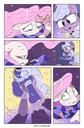 Size: 3500x5333 | Tagged: safe, artist:dilarus, artist:greyscaleart, ponerpics import, applejack, fluttershy, collaboration, comic:hearth's warming eve, absurd resolution, blizzard, clothes, comic, deleted from derpibooru, meet-the-pones, scarf, snow, snowfall, sweater, windswept mane, winter