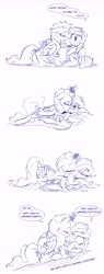 Size: 5000x13096 | Tagged: safe, artist:dilarus, ponerpics import, fluttershy, rainbow dash, absurd resolution, comic, cute, deleted from derpibooru, dilarus is trying to murder us, female, flutterdash, heart, hearth's warming, kissing, lesbian, mistletoe, shipping, size difference, sketch, smoldash, tallershy