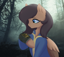 Size: 960x864 | Tagged: safe, artist:alune, derpibooru import, oc, oc only, oc:quillwright, pegasus, fallout equestria, fallout equestria: of shadows, clothes, female, pipbuck, solo, vault suit