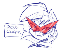 Size: 1280x1037 | Tagged: safe, artist:dilarus, ponerpics import, rainbow dash, 20% cooler, crossover, deleted from derpibooru, grin, kamina sunglasses, smiling, solo, speech bubble, sunglasses, tengen toppa gurren lagann