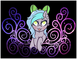 Size: 1276x973 | Tagged: safe, artist:lazerblues, derpibooru import, oc, oc only, oc:papercut, earth pony, pony, black background, bow, chest fluff, ear piercing, hair bow, heart eyes, looking at you, piercing, scar, simple background, solo, tongue, tongue out, tongue piercing, wingding eyes