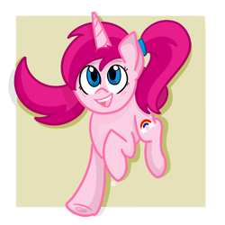 Size: 2449x2449 | Tagged: safe, artist:redpalette, derpibooru import, oc, oc:pink sparkle, unicorn, horn, pink, ponytail, smiling, trotting, unicorn oc