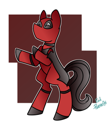 Size: 2259x2656 | Tagged: safe, artist:redpalette, derpibooru import, oc, earth pony, pony, clothes, costume, crossover, deadpool, earth pony oc, hind legs, marvel, ponified