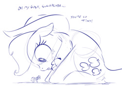 Size: 1280x936 | Tagged: safe, artist:dilarus, ponerpics import, applejack, rainbow dash, pony, commission, cute, deleted from derpibooru, giant pony, macro, monochrome, never doubt ncmares's involvement, size difference, sketch, smoldash