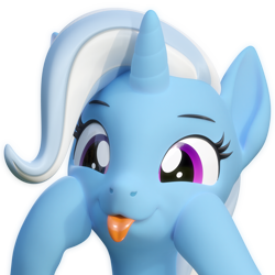 Size: 3840x3840 | Tagged: safe, artist:xppp1clubs, artist:xppp1n, derpibooru import, trixie, pony, unicorn, 3d, :p, blender, blender cycles, bust, cute, diatrixes, eyebrows, eyelashes, female, hooves on cheeks, horn, looking at you, mare, mlem, portrait, purple eyes, silly, simple background, smiling, smiling at you, solo, tongue, tongue out, transparent background
