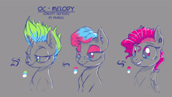 Size: 3980x2247 | Tagged: safe, artist:dilarus, ponerpics import, oc, oc only, oc:bass (dilarus), oc:melody (dilarus), earth pony, pegasus, pony, unicorn, deleted from derpibooru, ear piercing, earring, jewelry, lidded eyes, lip piercing, mohawk, nose piercing, piercing, pixie cut, punk, reference sheet