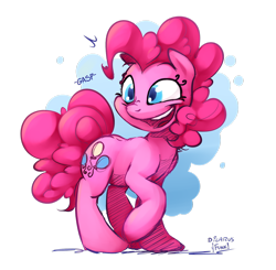 Size: 1280x1252 | Tagged: safe, artist:dilarus, artist:lilfunkman, ponerpics import, pinkie pie, earth pony, pony, collaboration, abstract background, deleted from derpibooru, female, gasp, happy, mare, simple background, smiling, solo, transparent background