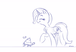 Size: 4456x3076 | Tagged: safe, artist:dilarus, ponerpics import, trixie, pony, unicorn, all bottled up, absurd resolution, deleted from derpibooru, eyes closed, happy, monochrome, raised hoof, raised leg, simple background, sketch, smiling, solo, teacup poodle, that pony sure does love teacups, white background