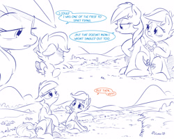 Size: 5000x4000 | Tagged: safe, artist:dilarus, ponerpics import, rainbow dash, scootaloo, pony, comic:the only one, absurd resolution, blushing, comic, deleted from derpibooru, monochrome, partial color