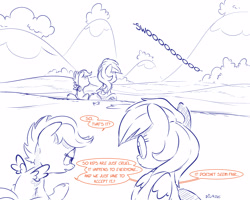 Size: 5000x4000 | Tagged: safe, artist:dilarus, ponerpics import, rainbow dash, scootaloo, pony, comic:the only one, comic, deleted from derpibooru, monochrome, partial color