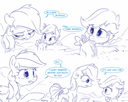 Size: 5000x4000 | Tagged: safe, artist:dilarus, ponerpics import, rainbow dash, scootaloo, pegasus, pony, comic:the only one, comic, deleted from derpibooru, female, filly, mare, monochrome