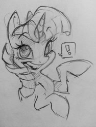 Size: 960x1280 | Tagged: safe, artist:dilarus, ponerpics import, twilight sparkle, pony, deleted from derpibooru, monochrome, sketch, solo, speech bubble, traditional art