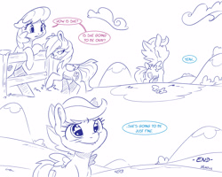 Size: 5000x4000 | Tagged: safe, artist:dilarus, ponerpics import, cheerilee, rainbow dash, scootaloo, earth pony, pegasus, pony, comic:the only one, comic, deleted from derpibooru, dialogue, female, filly, mare, simple background, speech bubble, white background