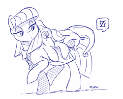 Size: 2832x2288 | Tagged: safe, artist:dilarus, ponerpics import, maud pie, trixie, earth pony, pony, unicorn, deleted from derpibooru, ears, female, floppy ears, lesbian, mare, mauxie, monochrome, ponies riding ponies, shipping, simple background, size difference, sleeping, speech bubble, white background, z