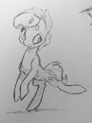 Size: 960x1280 | Tagged: safe, artist:dilarus, ponerpics import, fluttershy, pony, alternate hairstyle, beanbrows, deleted from derpibooru, eyebrows, female, grayscale, mare, monochrome, solo, traditional art, wingless
