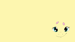 Size: 2560x1440 | Tagged: safe, artist:dilarus, edit, ponerpics import, fluttershy, pony, beanbrows, close-up, deleted from derpibooru, eye, eyebrows, eyes, face, female, looking at you, mare, simple background, solo, wallpaper, wallpaper edit, yellow background