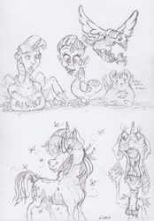 Size: 1658x2386 | Tagged: safe, artist:dilarus, ponerpics import, twilight sparkle, twilight sparkle (alicorn), alicorn, anthro, pony, comic:the many faces of twilight sparkle, anthro with ponies, cookie, deleted from derpibooru, flies, food, traditional art