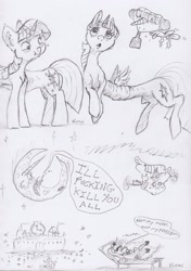 Size: 1664x2366 | Tagged: safe, artist:dilarus, ponerpics import, princess luna, twilight sparkle, twilight sparkle (alicorn), alicorn, pony, comic:the many faces of twilight sparkle, castle, deleted from derpibooru, dialogue, moon, not salmon, traditional art, vulgar, wat