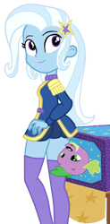 Size: 912x1856 | Tagged: safe, artist:cool77778, artist:gmaplay, spike, trixie, dog, equestria girls, street magic with trixie, box, butt, clothes, eyes on the prize, female, looking up, male, shipping, skirt, socks, spike the dog, spixie, straight, the great and powerful ass, unf