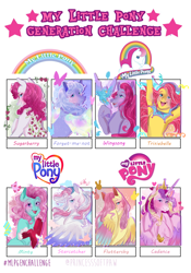 Size: 1304x1867 | Tagged: safe, artist:bunnari, derpibooru import, fluttershy, forget me not, minty, princess cadance, star catcher, sugarberry, wingsong, alicorn, earth pony, pegasus, pony, g1, g2, g3, g4, trixiebelle