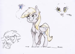 Size: 3114x2261 | Tagged: safe, artist:dilarus, ponerpics import, derpy hooves, butterfly, pegasus, pony, :p, color, cute, deleted from derpibooru, derpabetes, looking up, partial color, silly, simple background, tongue, tongue out, traditional art, white background