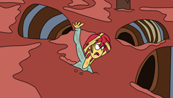 Size: 4940x2780 | Tagged: safe, artist:jadethepegasus, derpibooru import, sunset shimmer, fanfic:sunset shimmer discovers her feet, equestria girls, barrel, crossover, fan fic bait, fanfic art, the little mermaid