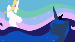 Size: 1920x1080 | Tagged: safe, artist:everay, derpibooru import, princess celestia, princess luna, alicorn, pony, duo, minimalist, modern art, royal sisters, siblings, sisters, wallpaper