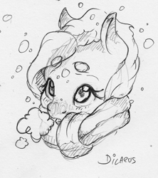 Size: 958x1080 | Tagged: safe, artist:dilarus, ponerpics import, fluttershy, pegasus, pony, clothes, cropped, deleted from derpibooru, female, mare, monochrome, scarf, simple background, snow, snowfall, traditional art, white background