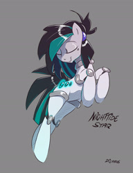 Size: 2071x2702 | Tagged: safe, artist:dilarus, ponerpics import, oc, oc only, oc:nighttide star, cyborg, pony, deleted from derpibooru, eyes closed, female, jumping, mare, prosthetic limb, prosthetics, solo