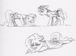 Size: 3177x2338 | Tagged: safe, artist:dilarus, ponerpics import, fluttershy, twilight sparkle, twilight sparkle (alicorn), alicorn, pegasus, pony, crying, deleted from derpibooru, female, lying down, mare, monochrome, sad, simple background, teary eyes, traditional art, white background