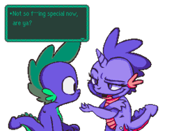 Size: 1480x1120 | Tagged: safe, artist:dilarus, artist:tarkan809, ponerpics import, spike, twilight sparkle, dragon, comic:the many faces of twilight sparkle, colored, deleted from derpibooru, dialogue, dragoness, dragonified, earthbound, female, pixel art, scales, simple background, species swap, super nintendo, super nintendo entertainment system, transparent background, twilidragon