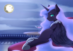 Size: 7128x5040 | Tagged: safe, artist:ottava, derpibooru import, nightmare moon, alicorn, pony, butt, cute, cute little fangs, fangs, female, looking at you, looking back, looking back at you, mare, missing cutie mark, moon, night, plot, slit eyes, solo