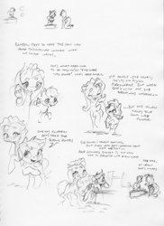 Size: 2394x3296 | Tagged: safe, artist:dilarus, ponerpics import, fluttershy, rainbow dash, pegasus, pony, deleted from derpibooru, dialogue, duo, female, mare, monochrome, simple background, size difference, sketch, slice of life, smoldash, tallershy, traditional art, white background