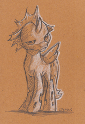 Size: 970x1406 | Tagged: safe, artist:dilarus, ponerpics import, changeling, deleted from derpibooru, pencil drawing, toned paper, traditional art