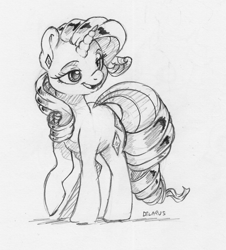 Size: 1395x1542 | Tagged: safe, artist:dilarus, ponerpics import, rarity, pony, unicorn, deleted from derpibooru, female, mare, monochrome, open mouth, pencil drawing, simple background, solo, traditional art, white background