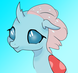 Size: 1366x1280 | Tagged: safe, artist:dilarus, color edit, edit, ponerpics import, ocellus, changedling, changeling, blue background, bust, colored, cute, deleted from derpibooru, diaocelles, female, portrait, simple background, smiling, solo