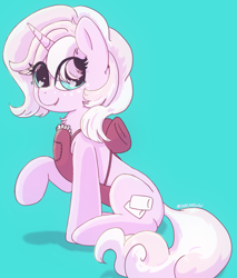 Size: 2452x2884 | Tagged: safe, artist:marshmallowfluff, derpibooru import, oc, oc only, oc:marshmallow fluff, pony, unicorn, apron, chest fluff, clothes, female, freckles, looking at you, mare, raised hoof, raised leg, smiling