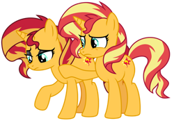 Size: 1024x714 | Tagged: safe, artist:emeraldblast63, derpibooru import, sunset shimmer, pony, unicorn, better together, equestria girls, comforting, cute, doppelganger, duality, equestria girls ponified, eyeshadow, hoof on shoulder, human sunset, makeup, ponified, ponified humanized pony, sad, self ponidox, shimmerbetes